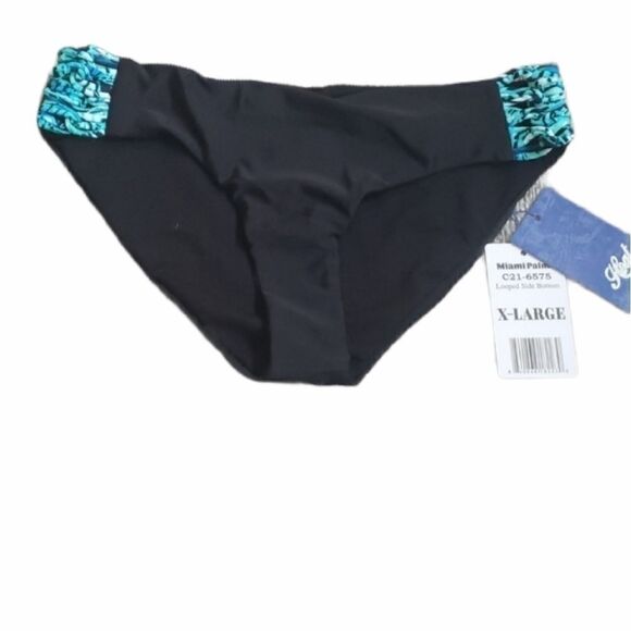 New! HEAT SWIMWEAR BLACK LOOPED SIDE SWIM BOTTOM - Picture 1 of 10